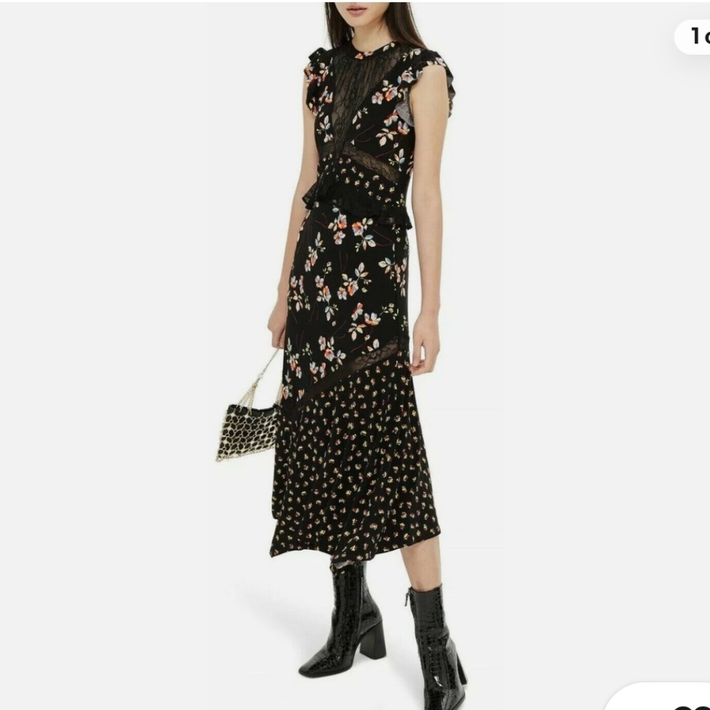 Topshop WOMEN Size Large Lace Mix Floral Spring Midi Dress